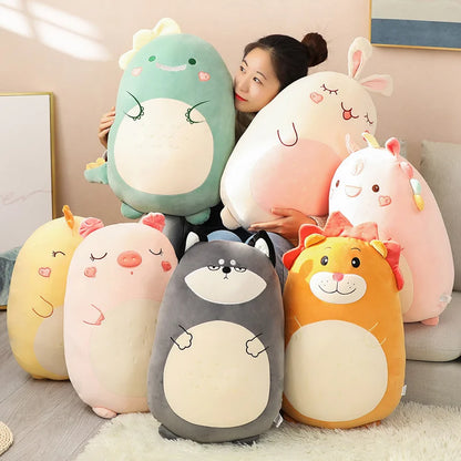 Adorable animal pillow plushes featuring a variety of cute designs, perfect for cuddling and adding charm to any room