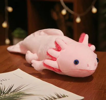 Colorful axolotl long plush pillow cushion designed for cuddles, with a vibrant design that brightens up any space