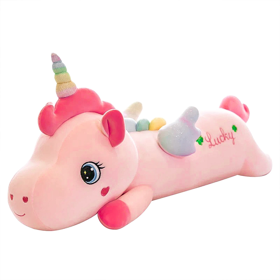 Cozy giant unicorn plush toy with a soft and huggable body, ideal for creating a warm and inviting atmosphere in any room