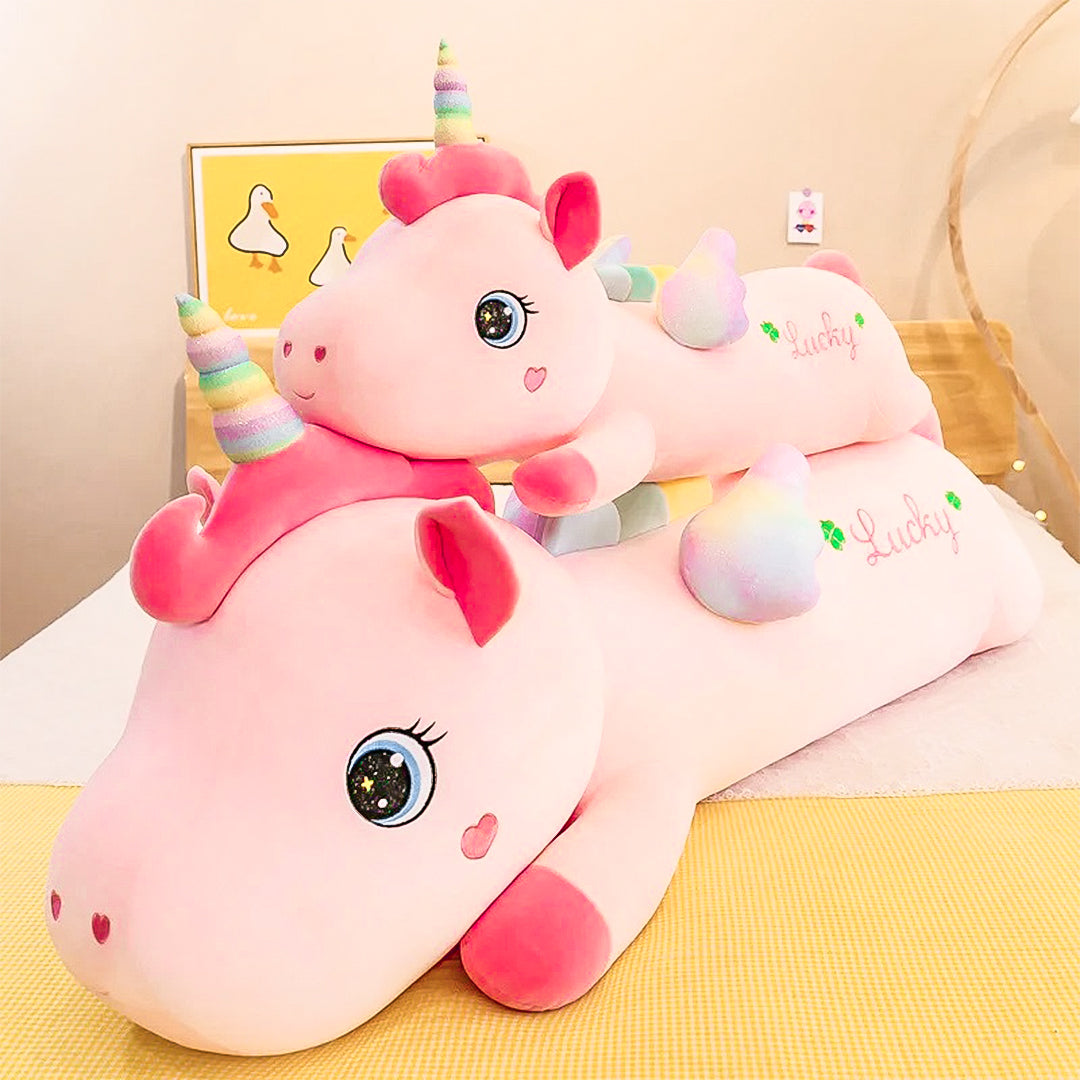 Charming giant unicorn stuffed animal with a friendly expression and colorful accents, ideal for snuggling and enhancing any child's collection