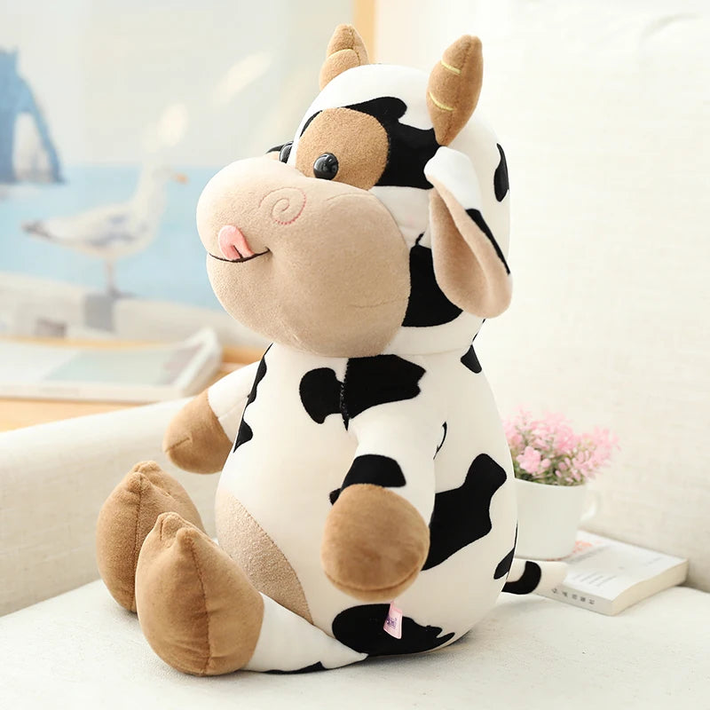 Fluffy cattle plush toy designed for cuddling, featuring a soft exterior and adorable details for extra charm