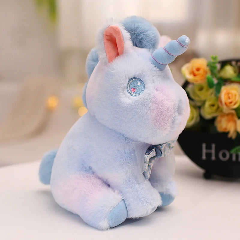 Fluffy rainbow unicorn plush toy designed for cuddling, with soft fabric and adorable details for extra charm