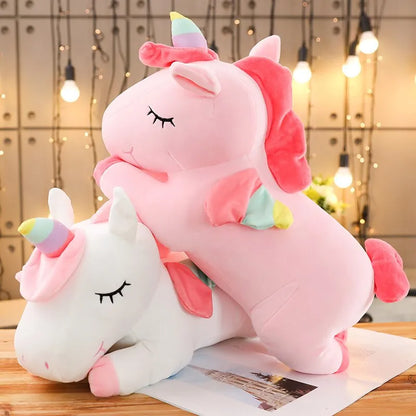 Adorable huge unicorn plush toy in white and pink, perfect for adding a whimsical touch to your Christmas decorations and holiday gifts