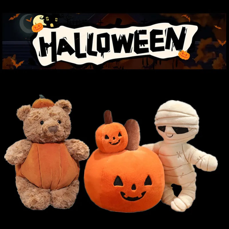 Cute plush monster with colorful features and a soft, cuddly body, perfect for Halloween-themed cuddles and decorations