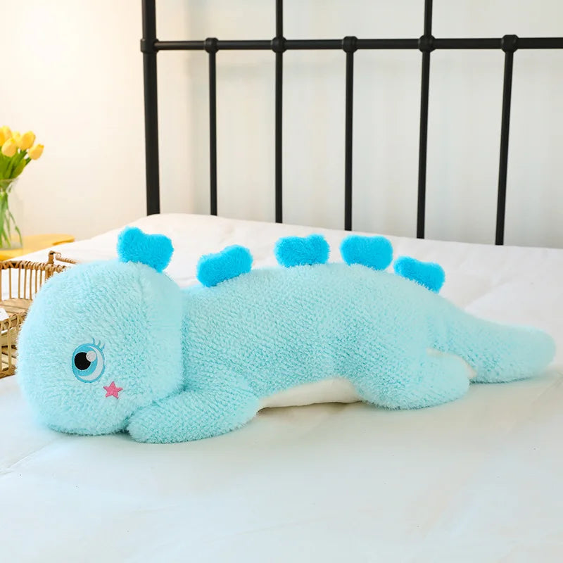 Playful giant pink dinosaur plushie with a soft and squishy body, ideal for adventures and comforting companionship