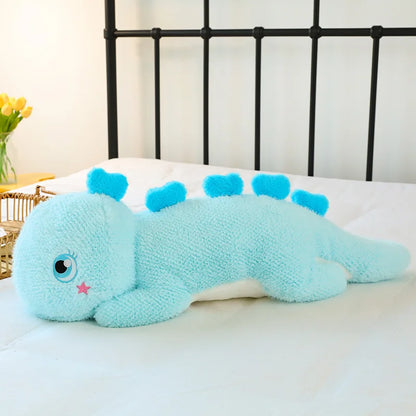 Playful giant pink dinosaur plushie with a soft and squishy body, ideal for adventures and comforting companionship