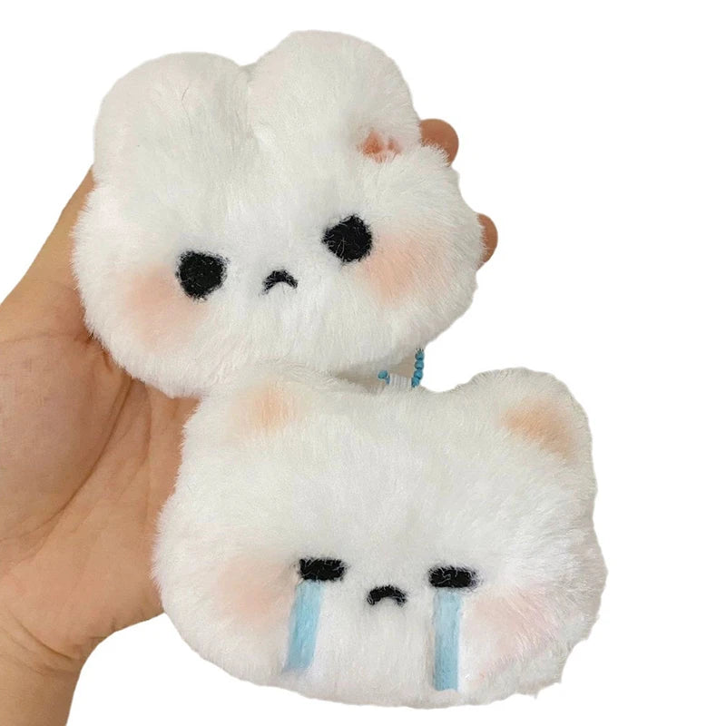 Fluffy Crying & Grumpy Cat Plush Keychain Duo – Kawaii Bag Charm Set