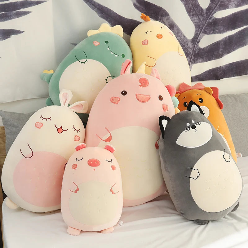 Vibrant and charming animal pillow plushes featuring a variety of lovable characters, designed for endless cuddles and imaginative play