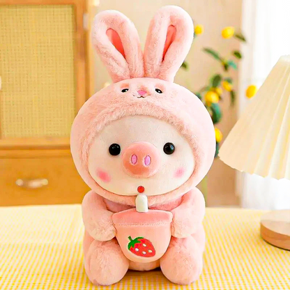 cute baby pig plush toy dressed in pink 