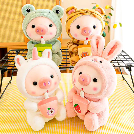 Adorable piglet plush toy with a boba tea design, crafted with ultra-soft fabric and stuffed with PP cotton, great for kids and adults, plush toys
