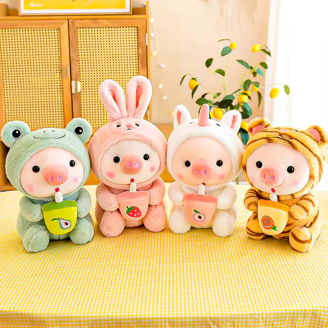 Adorable piglet plush toy with a boba tea design, unicorn pig plushies crafted with ultra-soft fabric and stuffed with PP cotton, great for kids and adults