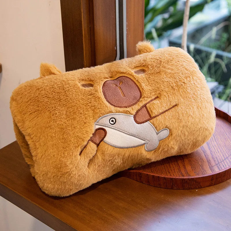 Cute capybara plush warmers designed to spread holiday cheer, ideal for gifting during the Christmas season to friends and family